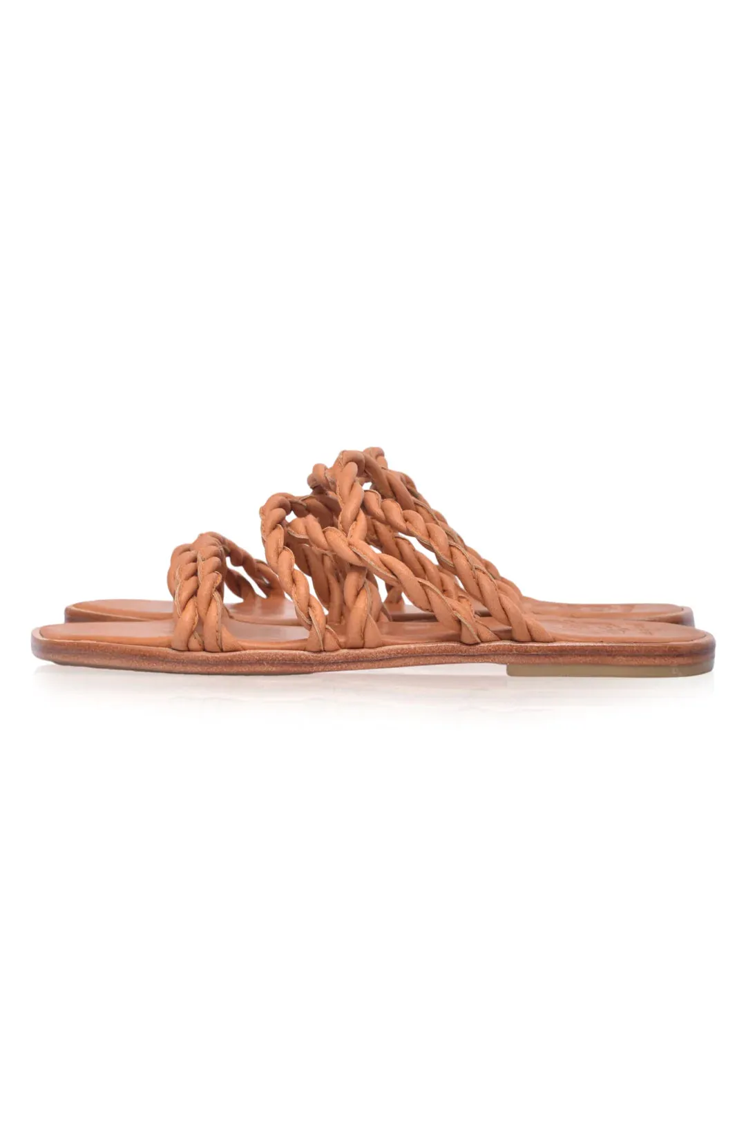 Marli Woven Leather Slides | Dark Tan