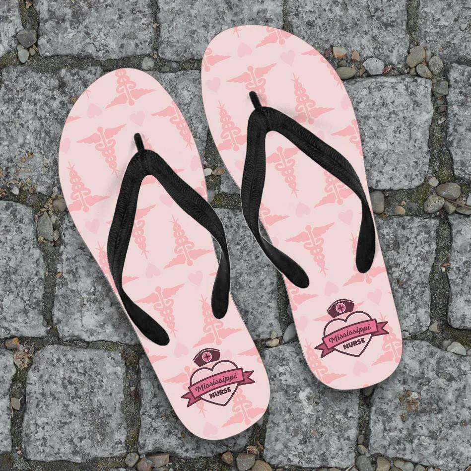 Mississippi Nurse Flip-Flops Pink