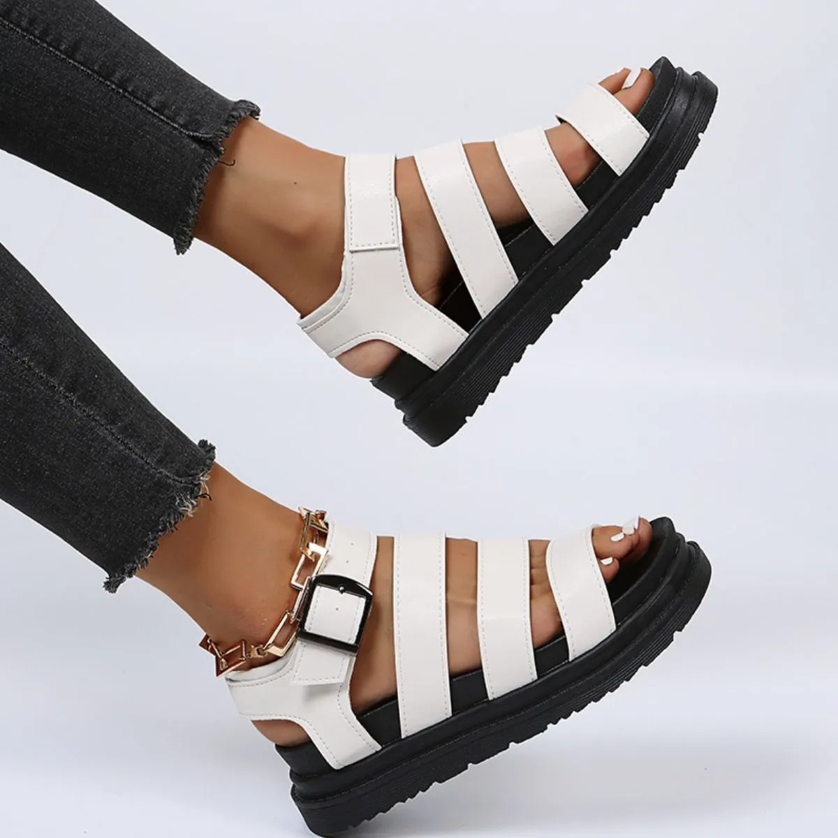 Peep Toe Buckle Platform Sandals