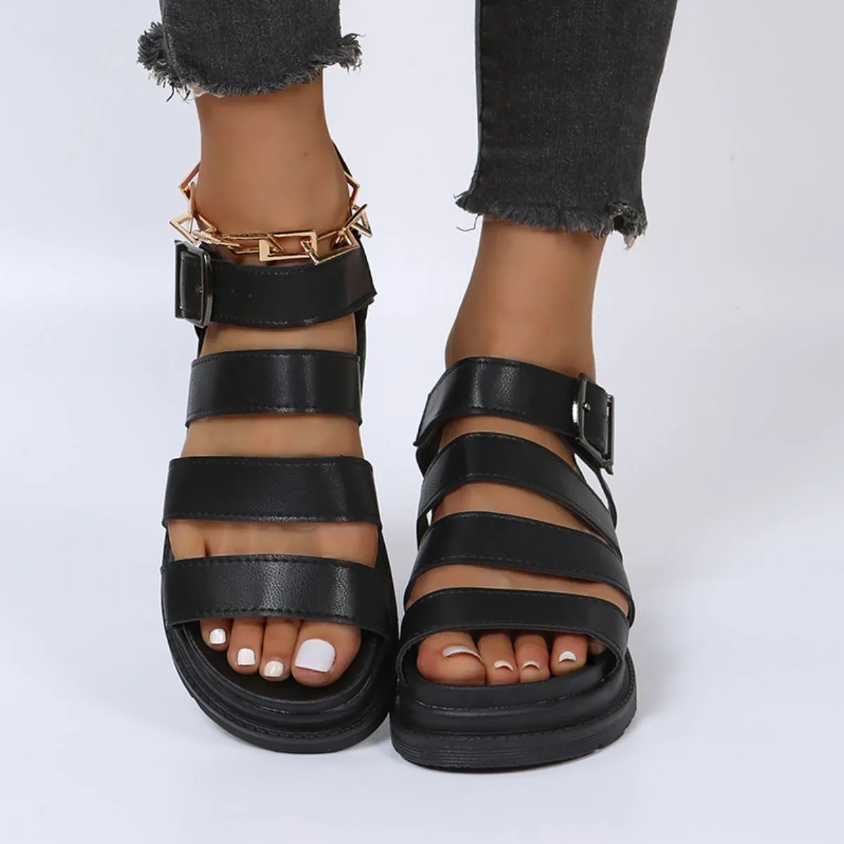 Peep Toe Buckle Platform Sandals