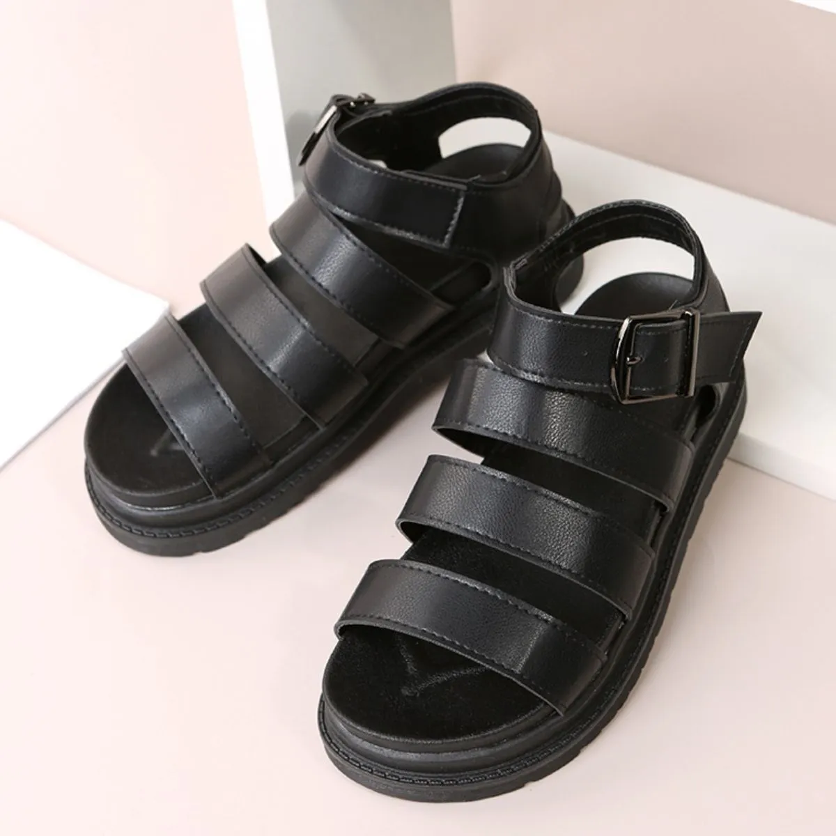 Peep Toe Buckle Platform Sandals