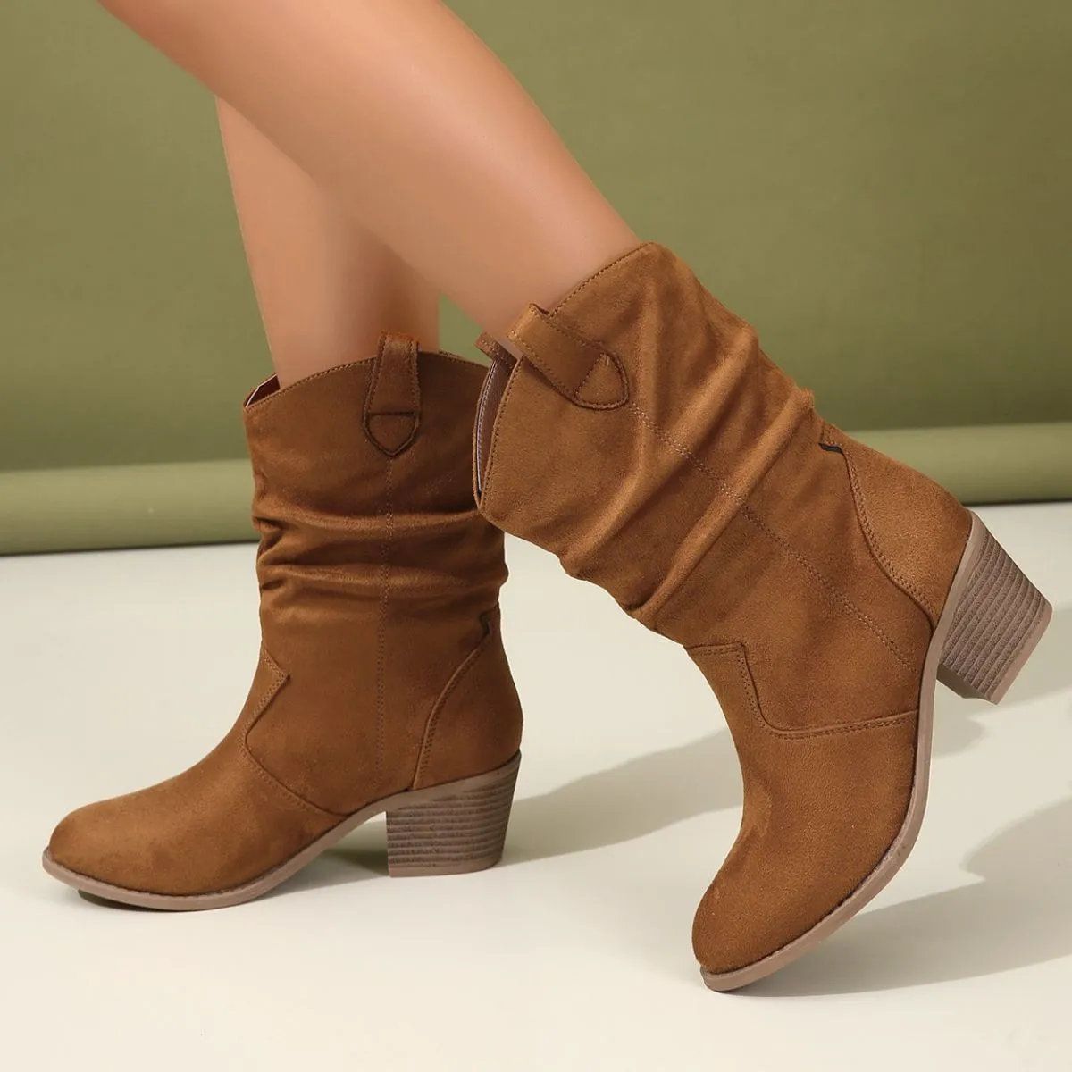 Point Toe Block Heels Boots