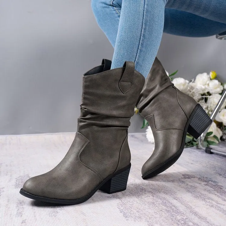 Point Toe Block Heels Boots