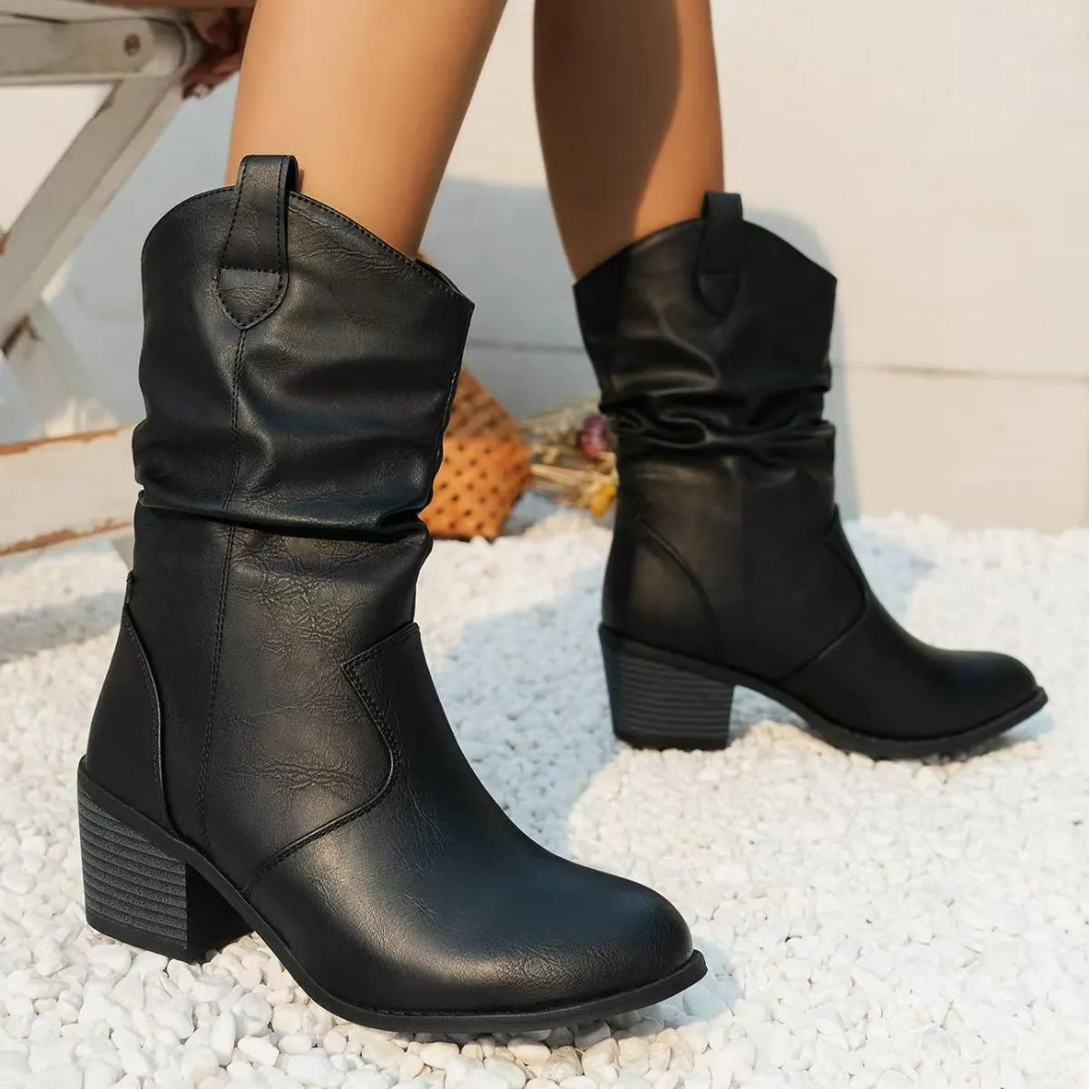 Point Toe Block Heels Boots