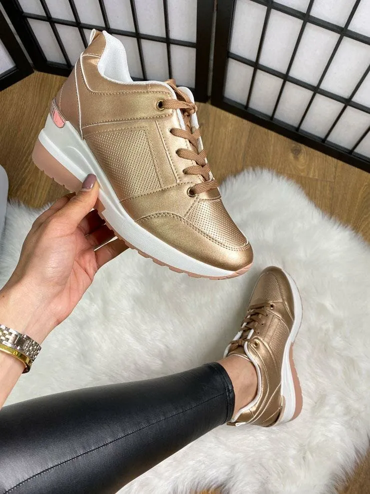 Quinn Faux Leather Metallic Wedge Trainers