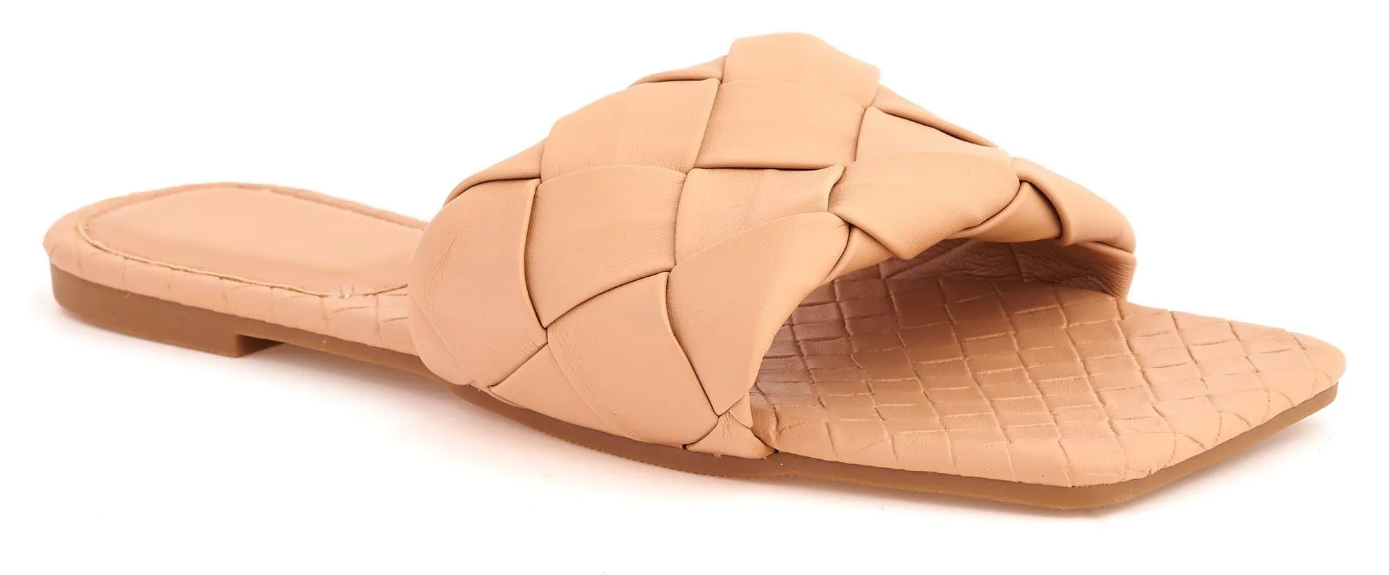 Raffia Crossover Plait Band Slider in Nude