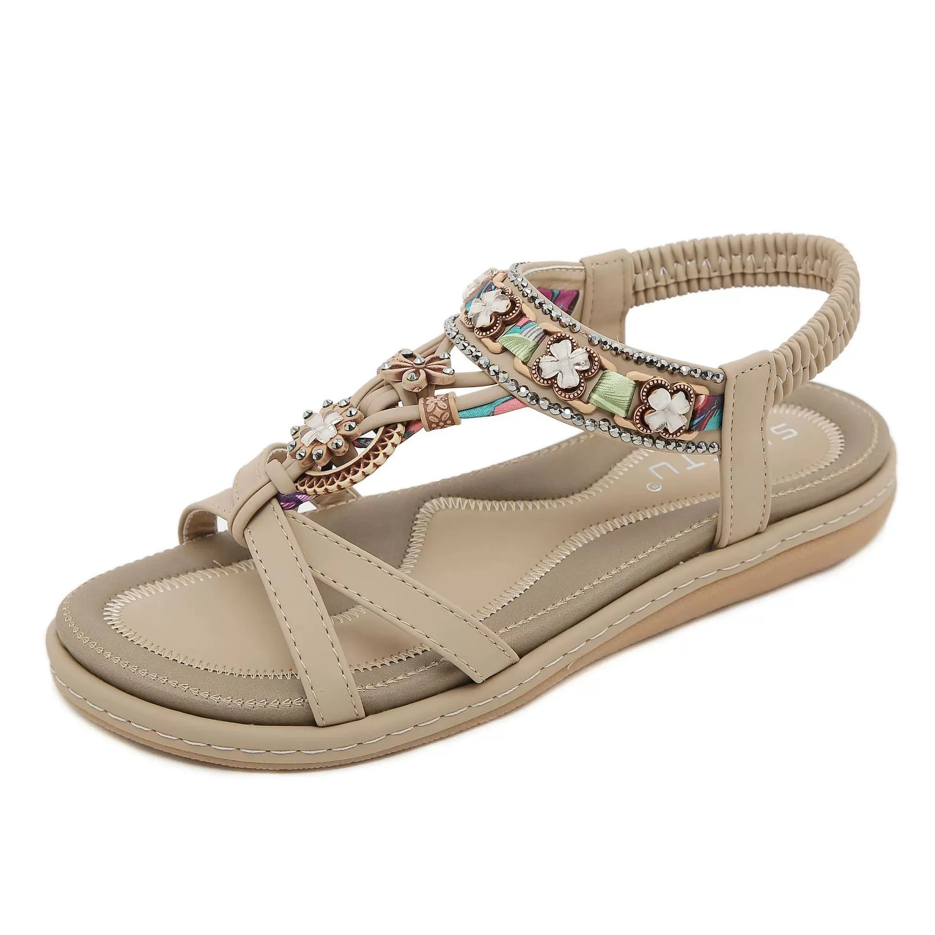 Rivet Decor Open Toe Flats Sandals