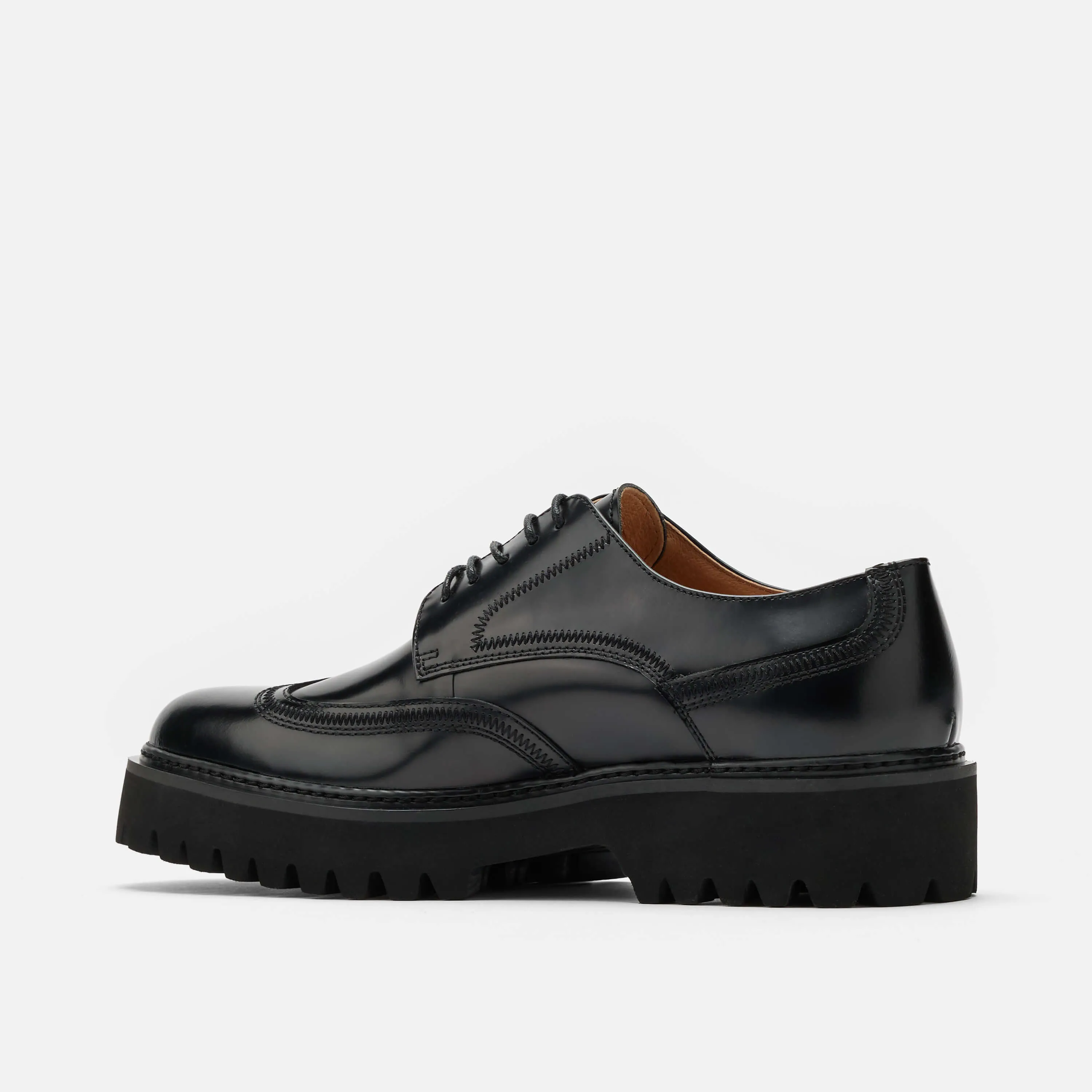 Ronan Black Brushed Leather Lug Wingtip Shoes
