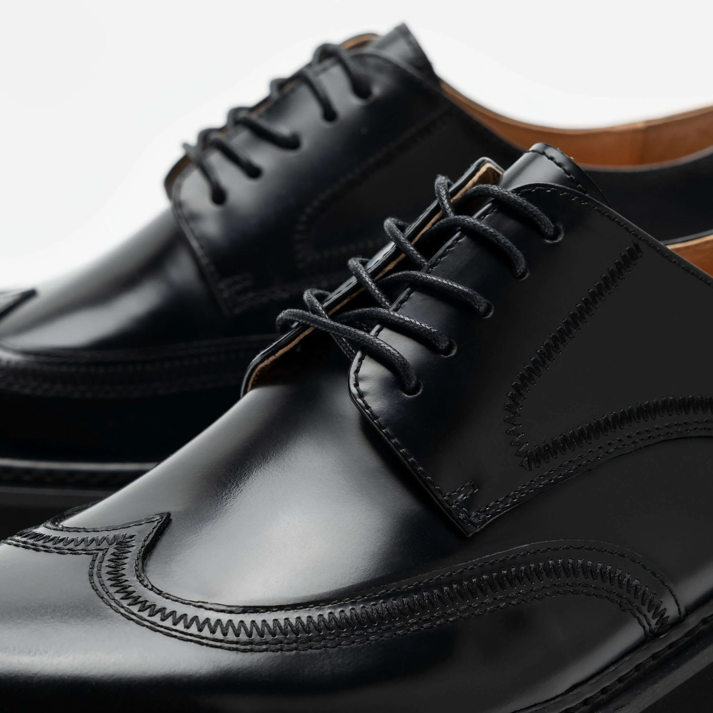 Ronan Black Brushed Leather Lug Wingtip Shoes