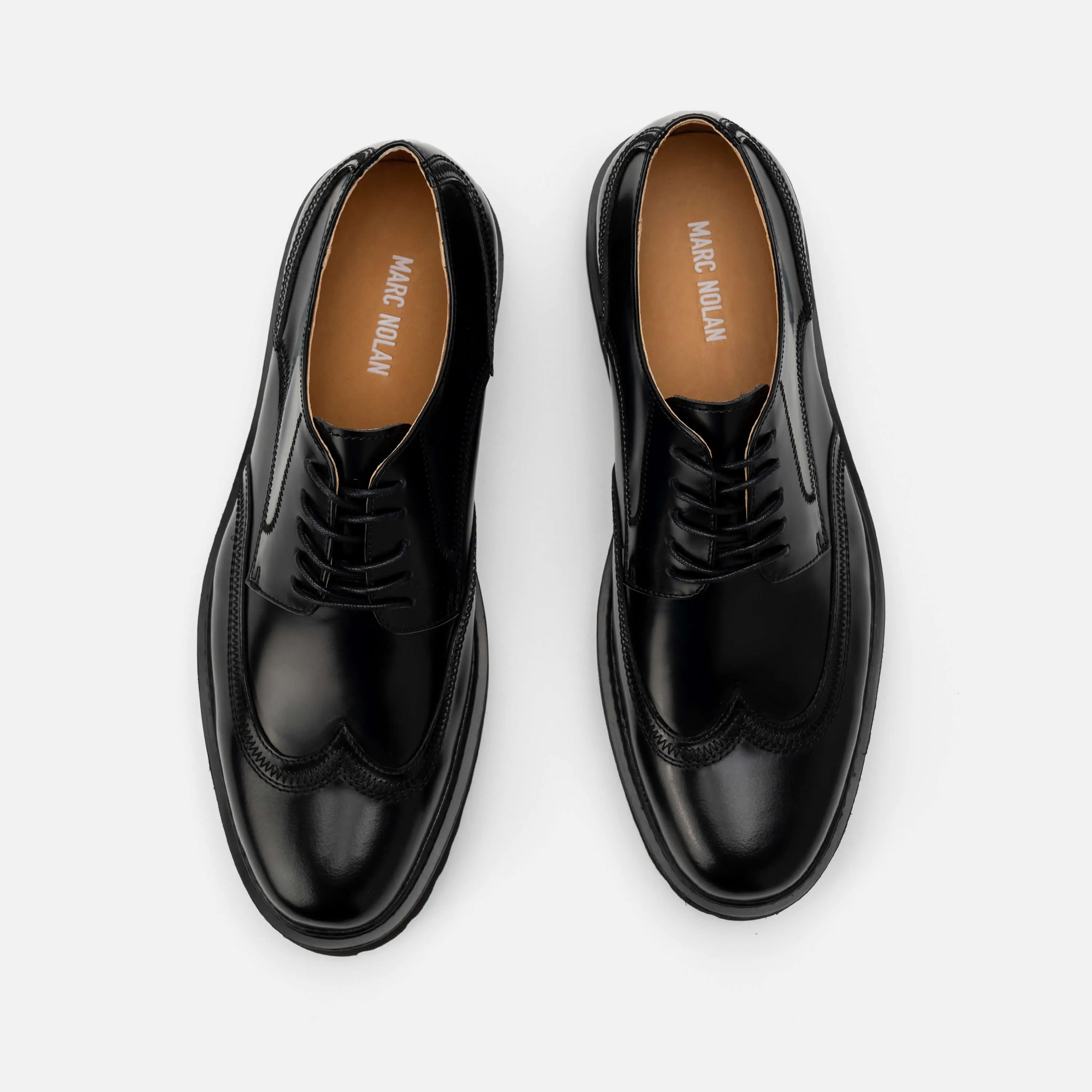Ronan Black Brushed Leather Lug Wingtip Shoes