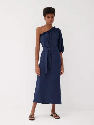Sardinia Navy Linen One Shoulder Dress