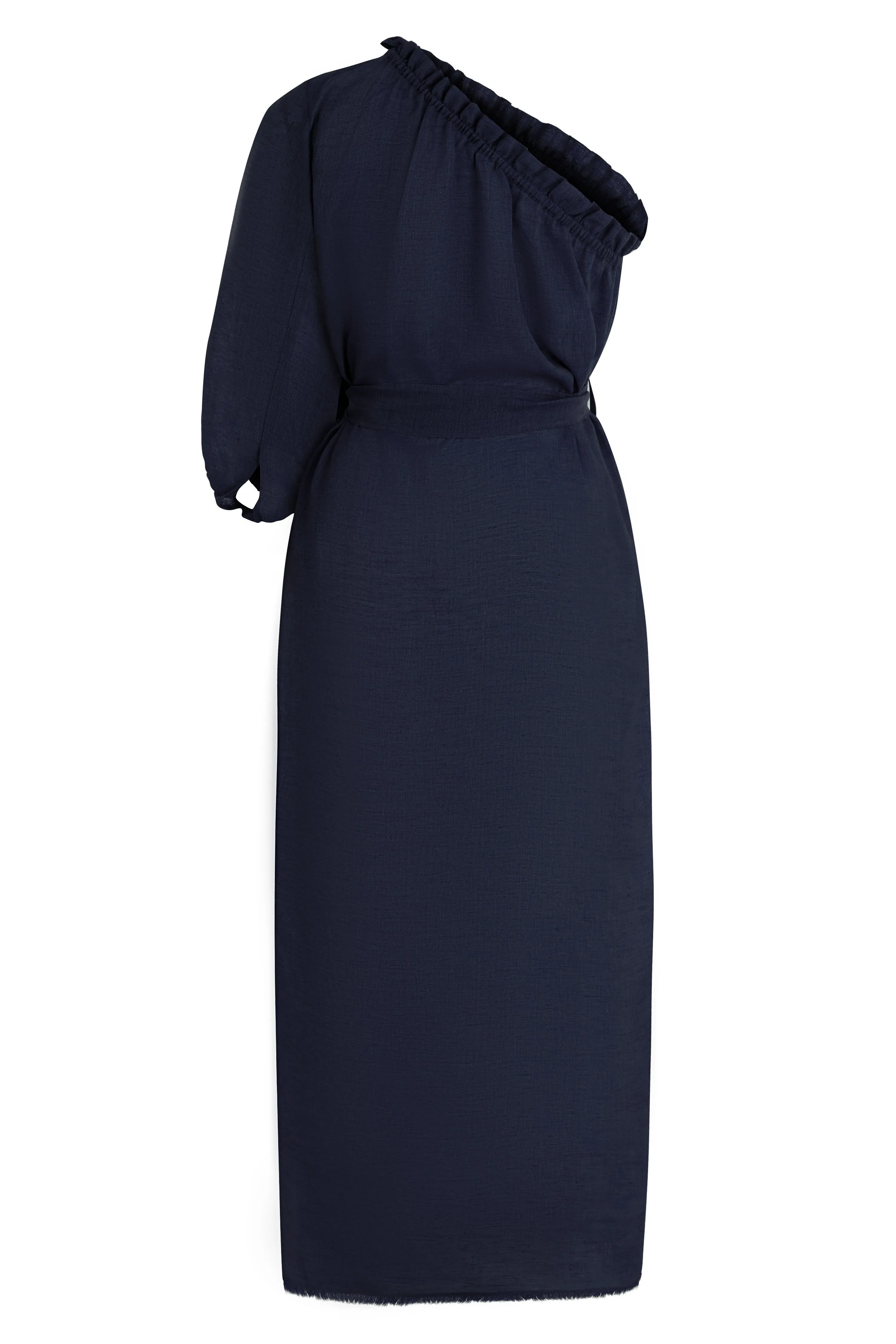 Sardinia Navy Linen One Shoulder Dress