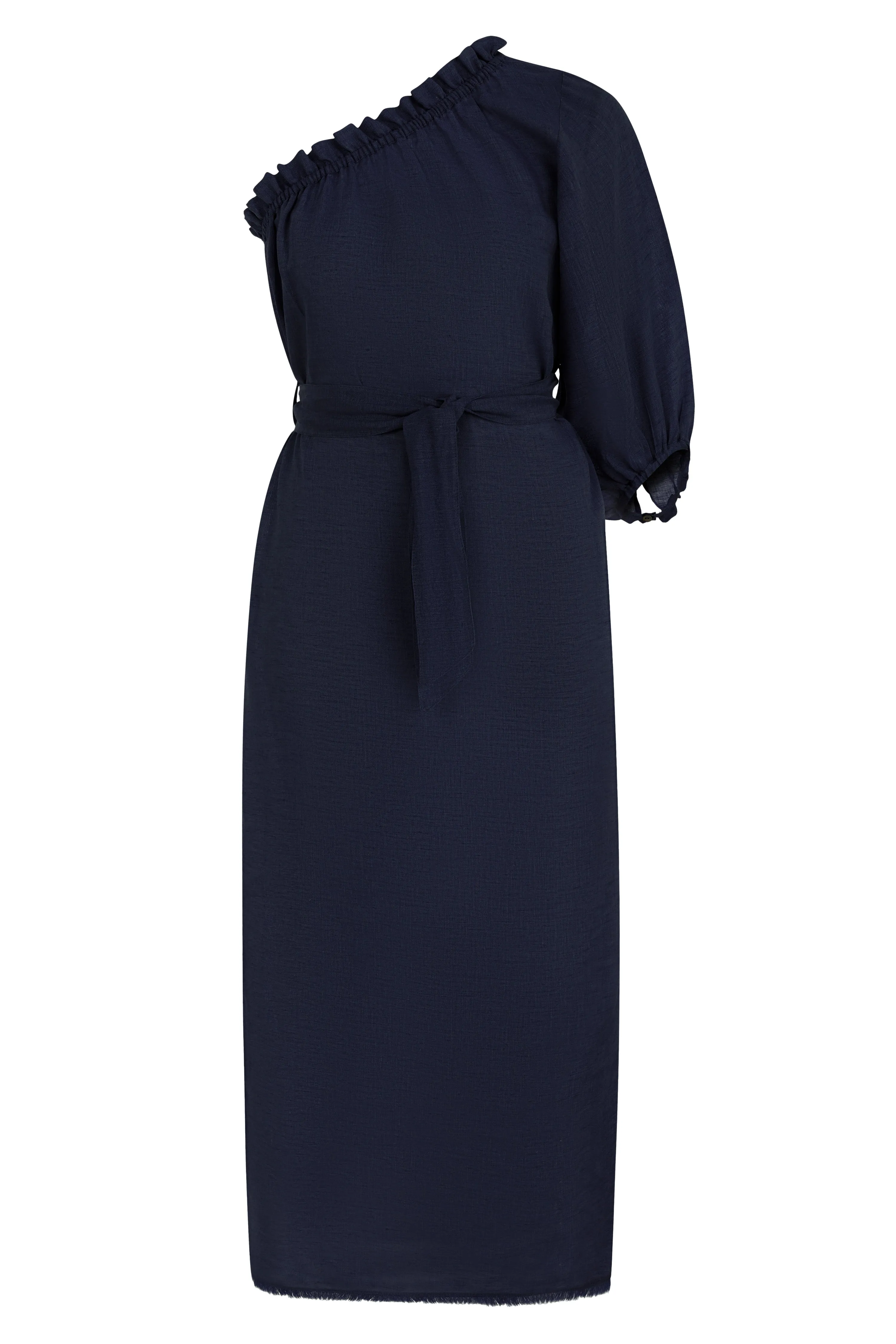 Sardinia Navy Linen One Shoulder Dress