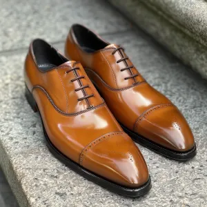 Tan Leather Gentleman Glide Pointed Toe Cap Lace-Up - Summer 2024 Collection