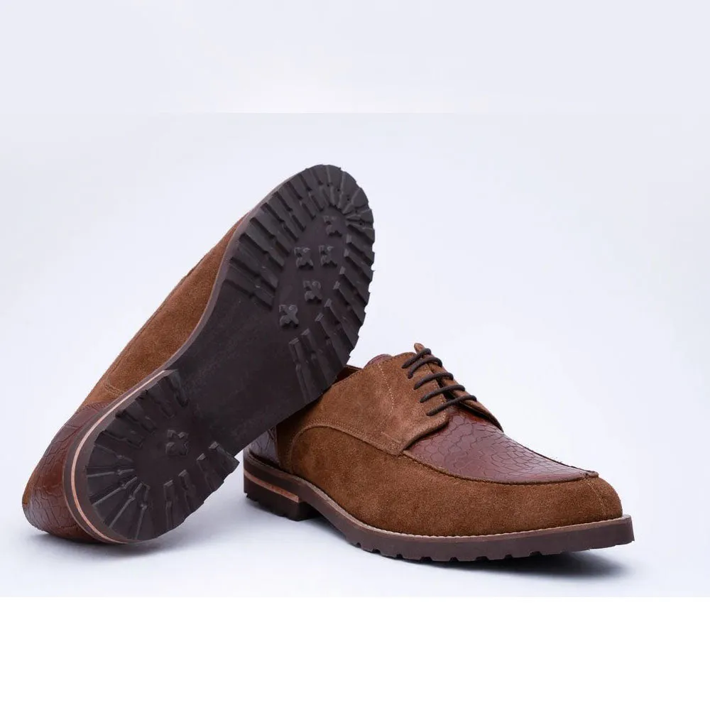 Tan Suede Dual Tone Croco Derbies