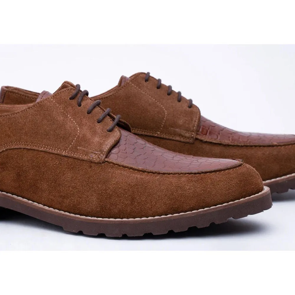 Tan Suede Dual Tone Croco Derbies