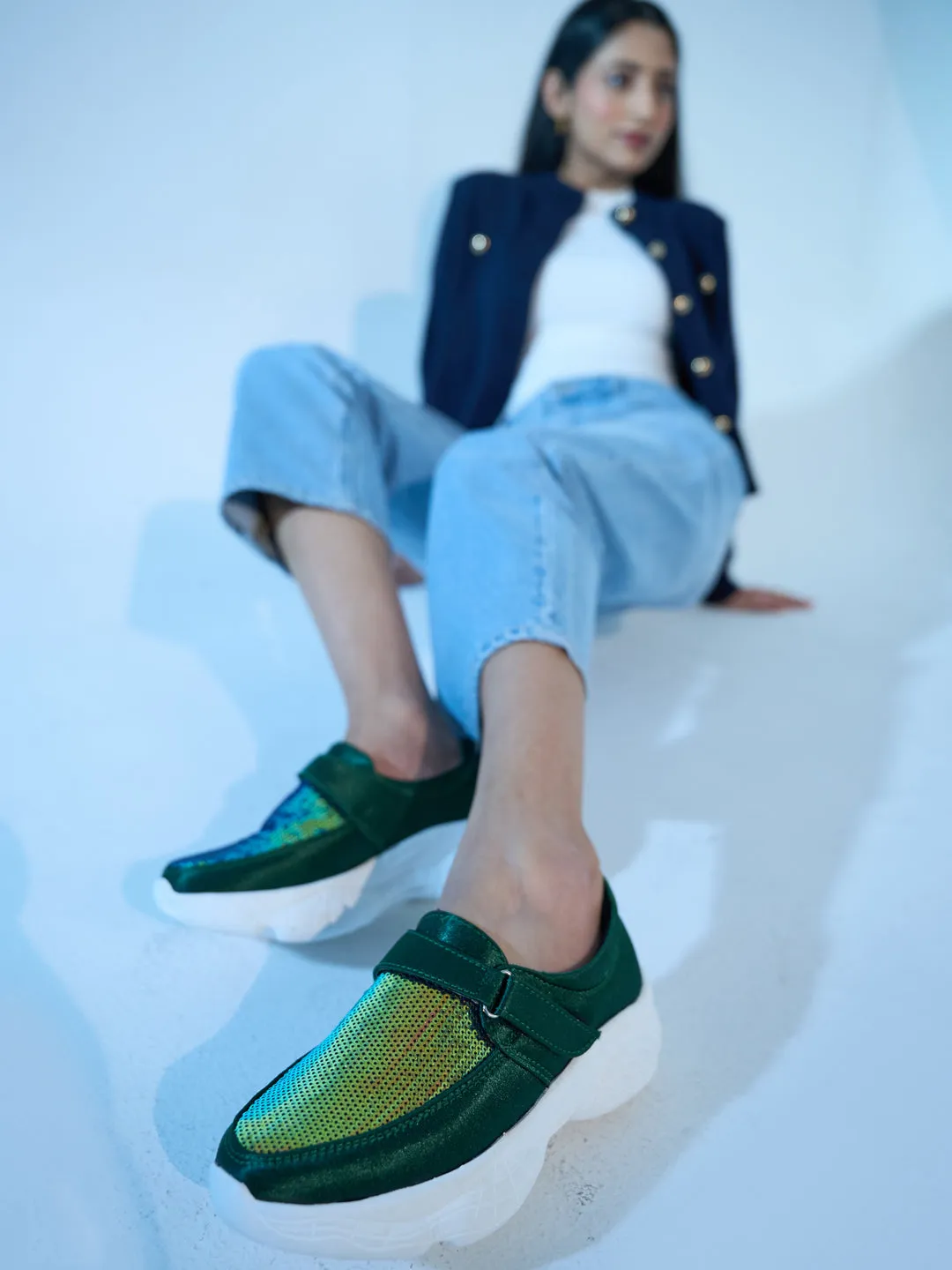 Women Green Stylish Slip On Sneakers