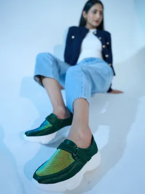 Women Green Stylish Slip On Sneakers